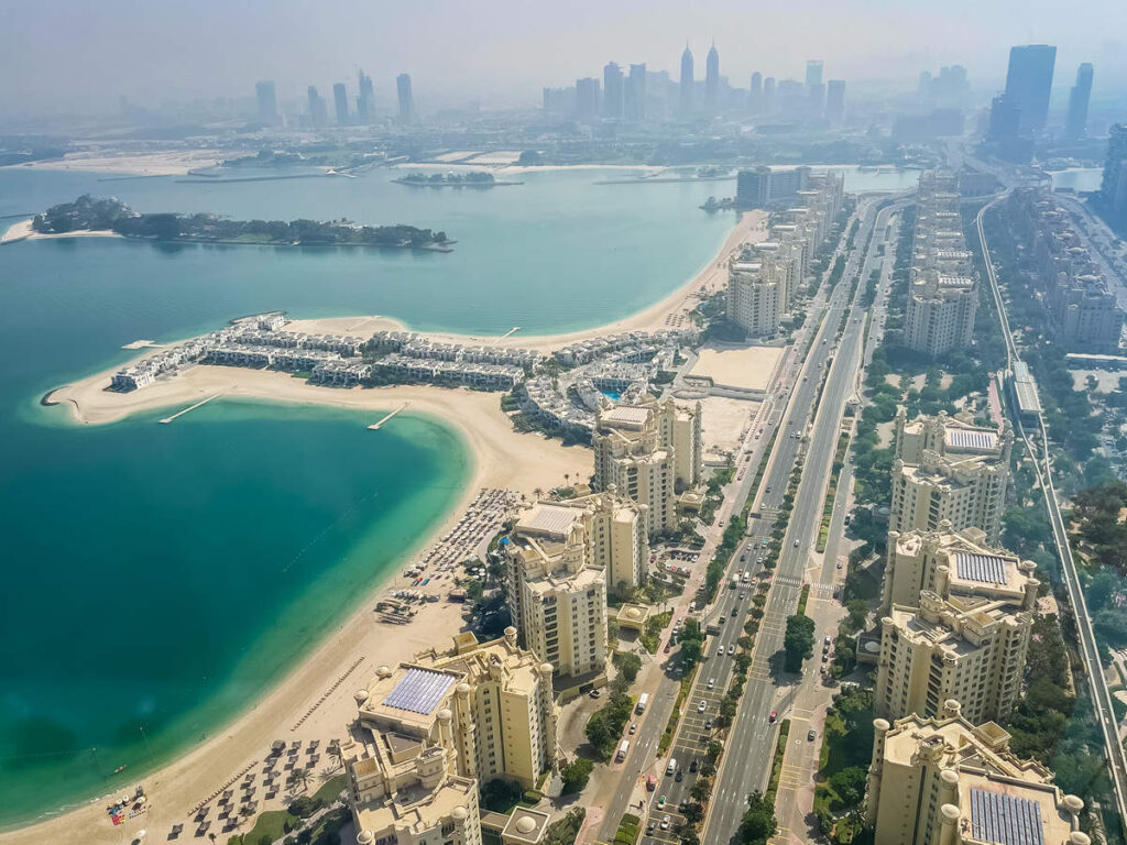Aussicht Palmeninsel mit Skyline von Dubai